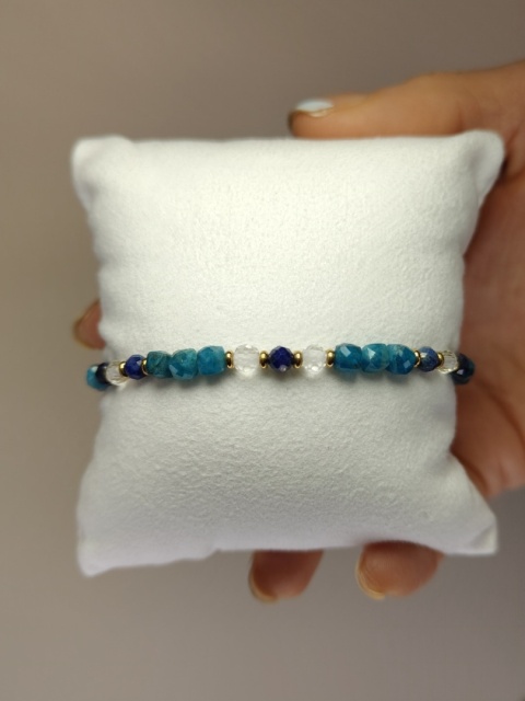 Bransoletka Apatyt, Lapis Lazuli, Kryształ Górski Bransoletka Apatyt, Lapis Lazuli, Kryształ Górski