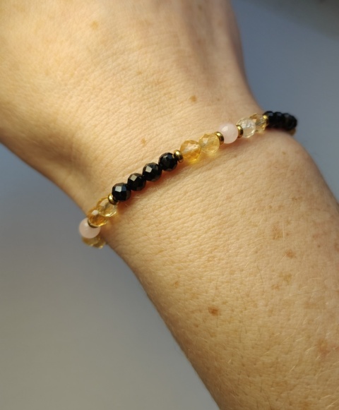 Bransoletka Czarny Turmalin, Cytryn, Kwarc Różowy